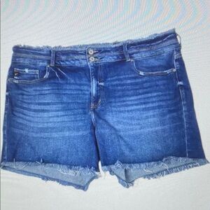 Women’s Frayed Hem Denim Shorts - Dark Blue